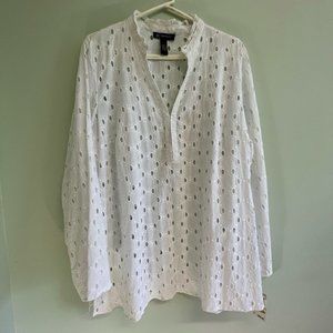 INC International Concepts Embellished White Eyelet Tunic